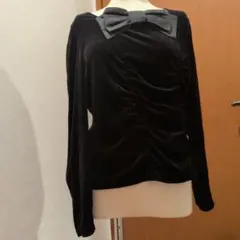 お値下げエムズグレイシーリボン付きブラックベルベットトップス40size