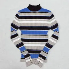 moussy マウジー マルチ ボーダー ハイネック リブ ニット 長袖