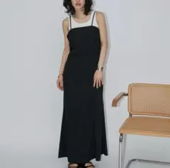 マーメイドラインロングキャミワンピース　ブラック　Aunt Marie's