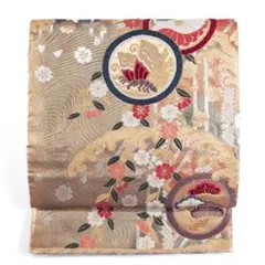 R8aa452 袋帯 礼装用 振袖用 唐織 蝶 花 植物 六通柄 ゴールド