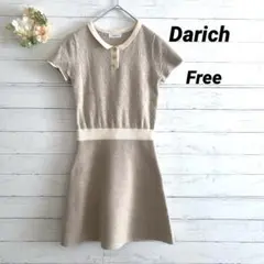 Darich ダーリッチ　 半袖　ニットワンピース　Free ロゴ　ベージュ