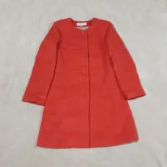 ナチュラルビューティーベーシック ノーカラーコート レッド 朱色 羊毛 アンゴラ