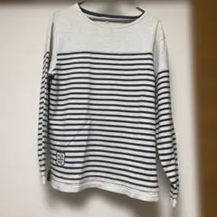 長袖カットソー グレー ネイビー ストライプ