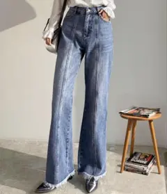 新品 classicalelf 裾フリンジセミフレアデニムパンツ