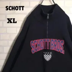 ショット★センター 刺繍ロゴ ハーフジップ デザインニット セーター 黒 XLのサムネイル