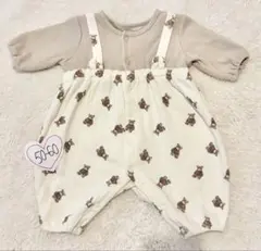 ♡早い者勝ち♡綿100% くま　サロペット風　暖かい　50-60 ロンパース