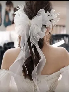 ホワイトシフォンリボンブライダルアクセサリー