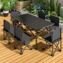 新品】7点セット ブラック 120cm アウトドア テーブル チェアセット
