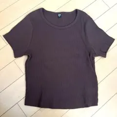 UNIQLO リブ編み 半袖Tシャツ M ブラウン
