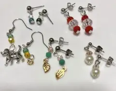 a-0039カラフルビーズと動物モチーフピアス5点セット