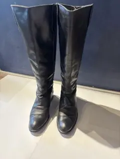 ブラックレザー ロングブーツ サイドファスナー