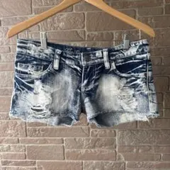 ★平成ギャル y2k ９０ｓ★ダメージ加工デニムショーパン　ローライズ　M