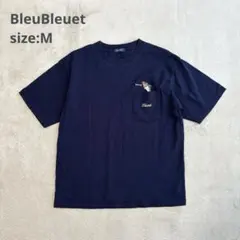 【BleuBleuet】（M）半袖Tシャツ サメ刺繍 胸ポケット ネイビーのサムネイル