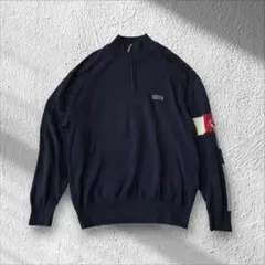 【90s古着】マンシングウェア 刺繍ロゴ ハーフジップニット ネイビ【A147】