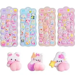 ぷにぷに 立体3Dシール 4枚セット かわいい動物キャラクター ご褒美ステッカー