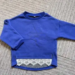 青色 裏起毛長袖カットソー レース付き