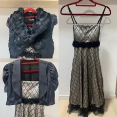 ベージュと黒のスパンコールドレス　パーティドレス