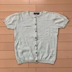 4.3 バーバリーロンドンブルーレーベル 半袖カーディガン 水色 刺繍 38