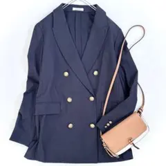 美品　プラステ リネンブレンドダブルジャケット 金ボタン　ネイビー　M