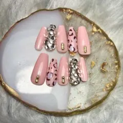 ネイルチップ ピンク ヒョウ柄 埋めつくし