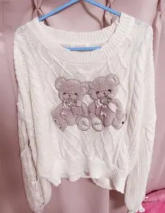 LIZ LISA♡ Twin Bearsニットトップス クマ 白のサムネイル