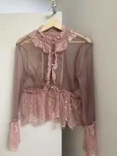 【ブランド:flower】ピンクのレース長袖シャツ