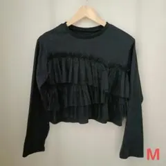 moment+ フリル付きカットソー 長袖　ブラック Mサイズのサムネイル