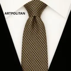 ARTPOLITAN ネクタイ 日本製 シルクゴールド×ネイビー 幾何学柄