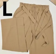 ワイドパンツ ウエストゴム ゆったり ベージュ Lサイズ 薄手 レディース
