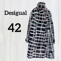 訳あり Desigual【42】デシグアル ロングコート 幾何学模様 総柄 刺繍