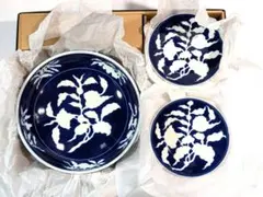 深川製磁 草花折枝白抜紋 盛鉢＋小皿5枚組 未使用 紙箱入りのサムネイル