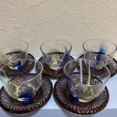 石塚硝子 藍ずみ 冷茶器揃 5客 茶托付
