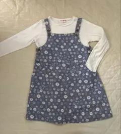 美品 爽やかな印象のブルー系花柄デニムJSK 120 ローラアシュレイ