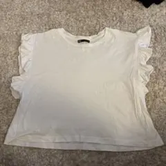 ZARA フリル付きホワイト半袖Tシャツ