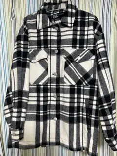 フリースジャケット ブラック・ホワイト チェック