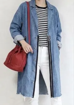 ZARA ブルーデニムロングコート カットオフ 春アウターMサイズ大きめ