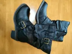 エンジニアブーツ ブラック バックジッパー