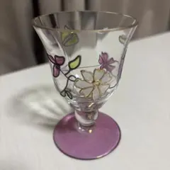 花柄ペイント グラス パープル　アンティーク　リキュールグラス