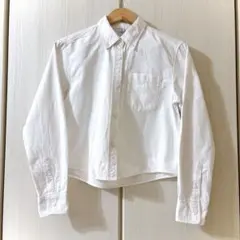 GU ジーユー クロップド ショート丈 白 ホワイト 長袖シャツ (S)