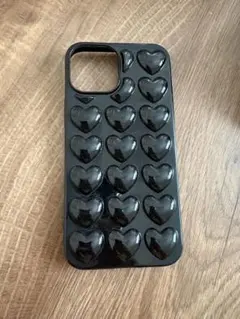 iPhone13miniケース ブラック ハート柄