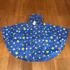 未使用　星柄フード付きポンチョ 青色　80-95cm