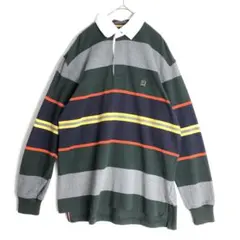 3619 トミーヒルフィガー　ボーダー　刺繍　長袖　ラガーシャツ　スウェット