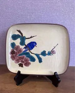浅蔵五十吉造/浅蔵与成銘/共箱/色絵花鳥文飾皿　骨董品　美術品 浅蔵五十吉造/浅蔵与成銘/共箱/色絵花鳥文飾皿