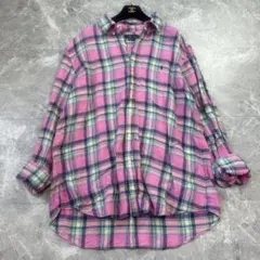 2XL♡ポロラルフローレン　リネン　シャツ　マドラスチェック　ピンク