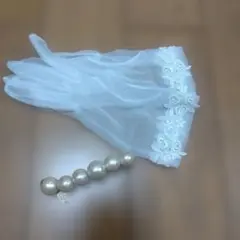 水色 シフォン 刺繍 長手袋とコットンパールの髪飾り