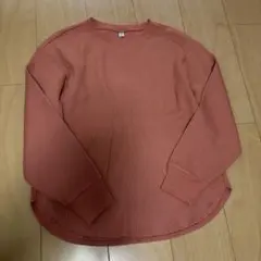 ユニクロ　ワッフルクルーネックT サーモンピンク