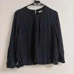 THE SHOP TK ドット柄 長袖ブラウス ネイビー