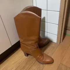 ブラウンレザー ロングブーツ 中ヒール