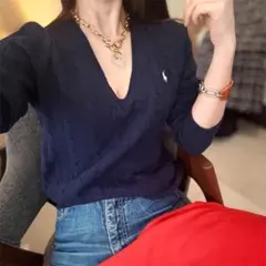 極美品】ポロラルフローレン カシミヤ混 ケーブルニット ネイビー S/P