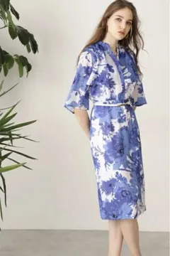 ピンキー&ダイアン マキシ プリーツ ロングワンピース リーフ柄 サラサ